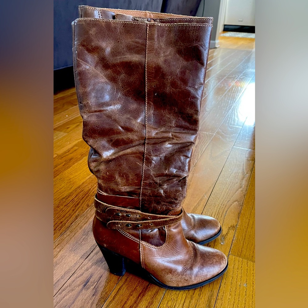 Weathered Look Mid calf brown leather boots